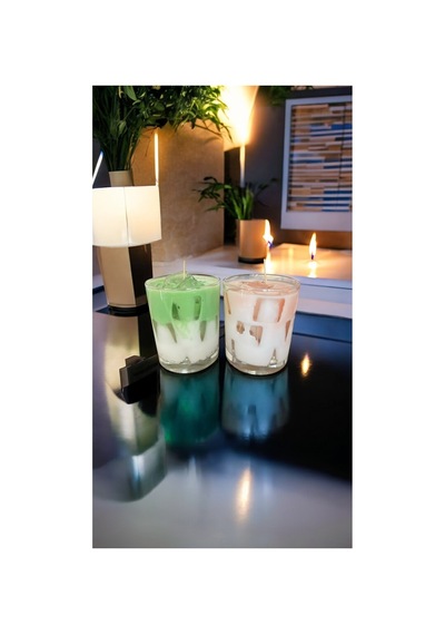 Buzlu Ice Matcha Latte Pink Latte Mum Kokulu Soya Wax 2 Li Yeşil