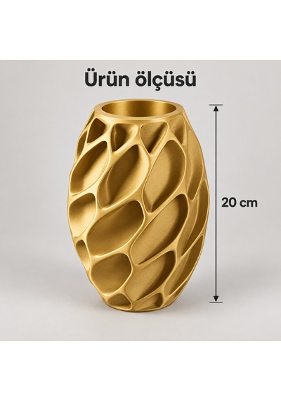 Yaprak Desenli Dekoratif Vazo 20 Cm Kuru Ve Yapay Çiçek Vazosu Altın
