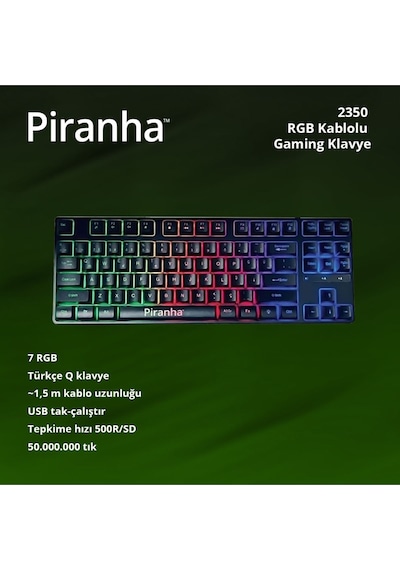2350 Rgb Oyuncu Klavyesi Usb Bağlantılı Ambiyans Işıklı Türkçe Q Klavye 500 Hz Gaming Keyboard