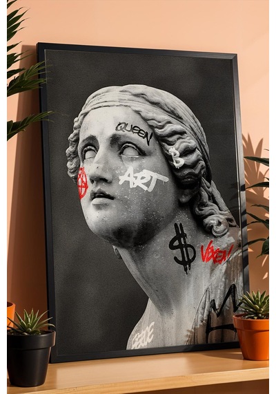 Modern Grafiti Klasik Heykel Çerçeveli Tablo Kripto Ve Finans Dünyası Ofis Dekoru Modifiye Sanat