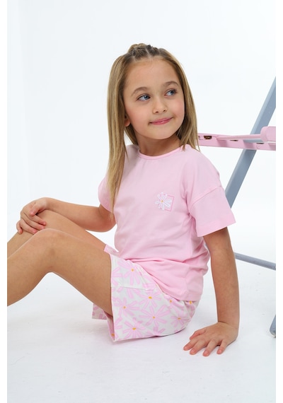 Toontoy Kids Toontoy Kız Çocuk Garni Ve Üst Çiçek Baskılı Şortlu Takım Açık Pembe