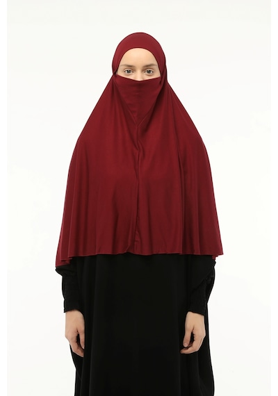 Altobeh Hazır Türban Peçeli Pratik Eşarp Tesettür Nikaplı Hijab - Namaz Örtüsü Sufle 3xl - Bordo Bordo