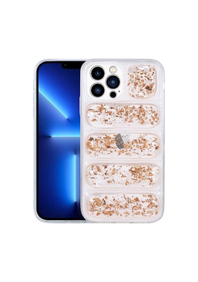 Zore İphone 13 Pro Max Uyumlu Kamera Korumalı Simli Aihttg'li Ogaa Dalga Kılıf-gold