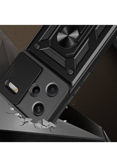 Xiaomi Redmi Note 13 Pro Plus 5g Kılıf Magnetik Standlı Kamera Korumalı Zore Sürgülü Vega Kapak Mavi