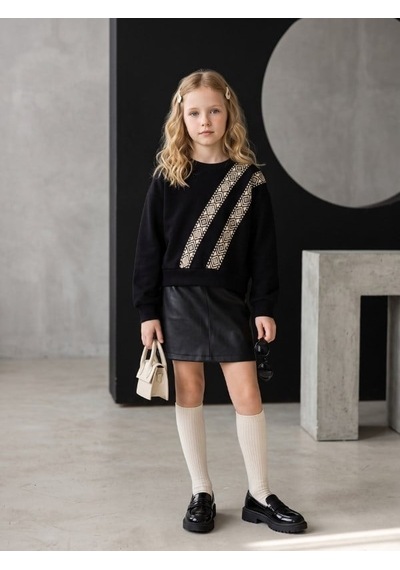 Zekids Kız Çocuk Siyah Etnik Desenli Şerit Detaylı Sweatshirt-17447