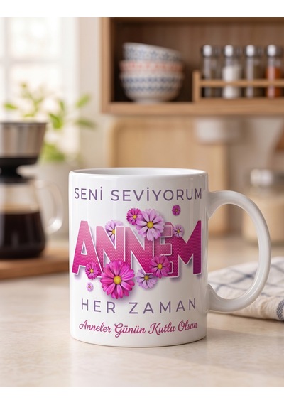 Seni Seviyorum Annem Her Zaman Anneler Günün Kutlu Olsun Yazılı Özel Tasarım Kupa Bardak Anneye Hediye Beyaz