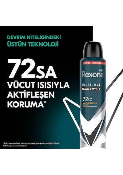 Men Erkek Sprey Deodorant Invisible Black & White 72 Saat Kesintisiz Üstün Koruma 200 Ml