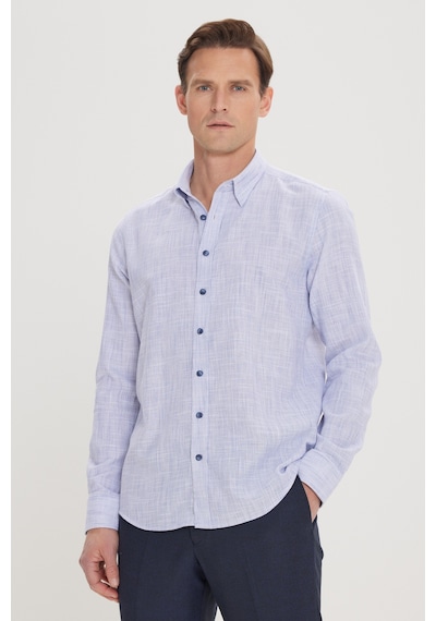 AC&Co / Altınyıldız Classics Erkek Mavi Slim Fit Dar Kesim Düğmeli Yaka Flamlı Casual Gömlek 4A2022200073MAVM Mavi