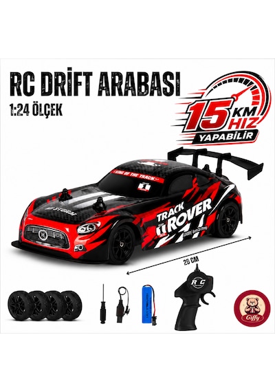 Uzaktan Kumandalı Rc Drift Arabası 15 Km Hız Yapan 4x4 Çekiş Şarjlı 3 Adet Drift Kukası Hediyeli Renk Seçenekli Ralli Spoiler Araba Kırmızı