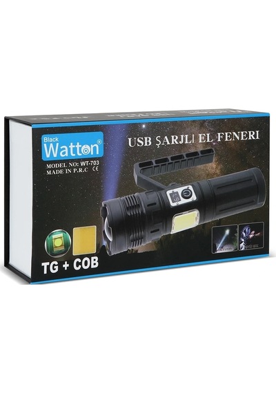 15.000 Lümen Tg+cob Led Şarjlı El Feneri Wt-703 Açık Gri