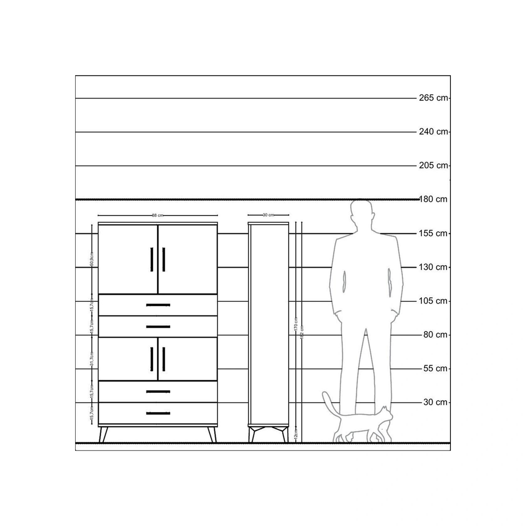 Arges Dolap 3 Raflı 4 Çekmeceli 4 Kapaklı 88x30x163 Antrasit-çam Antrasit