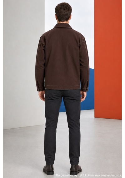 Freemen Erkek Dikiş Detaylı Oversize Gabardin Mevsimlik Ceket & Mont Erkek-dikişli-ceket-388 Kiremit