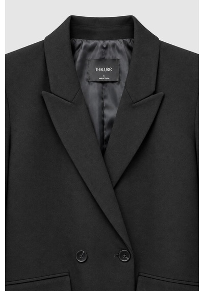 Thalure Kadın Siyah Çift Düğmeli Oversize Blazer