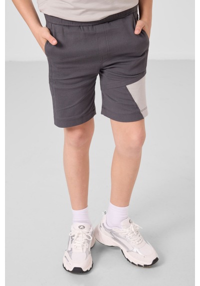Taş-antrasit Pamuklu Oversize Fit Dokuma Hafif Esnek Chino Erkek Çocuk Şort Takım - 11275 Taş