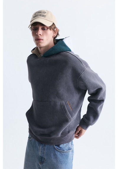 Vamos Boxy Fit Kapüşonlu Sweatshirt Füme