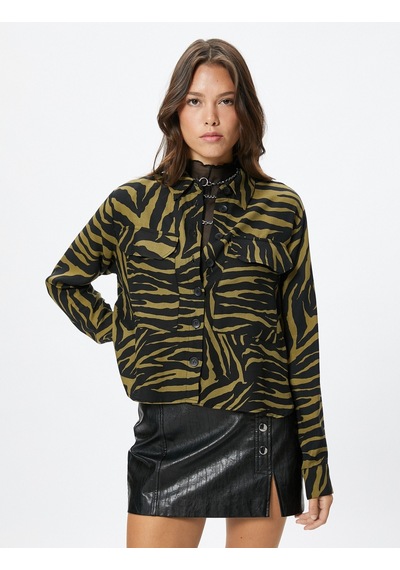 Koton Crop Gömlek Zebra Desenli Kapaklı Cepli Düğmeli Uzun Kollu Haki Desenli 4wak60128pw 4WAK60128PW8D7 Haki Koton Crop Gömlek Zebra Desenli Kapaklı Cepli Düğmeli Uzun Kollu Haki Desenli 4wak60128pw 4WAK60128PW8D7 Haki