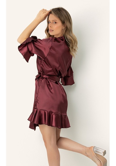 Doremi Kuşaklı Fırfırlı Saten Sabahlık 001