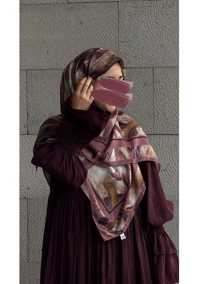 Qalortex Scarf Pamuklu Soft Fırça Desen Eşarp-gül Kurusu