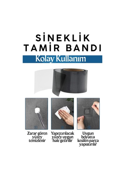 48mm X 2 Metre Fiber Tül Yaması -gri Yapışkanlı Sineklik Tamir Bandı Delik Kapatıcı Sinek Kovucu Tül Tamir Yapışkanı