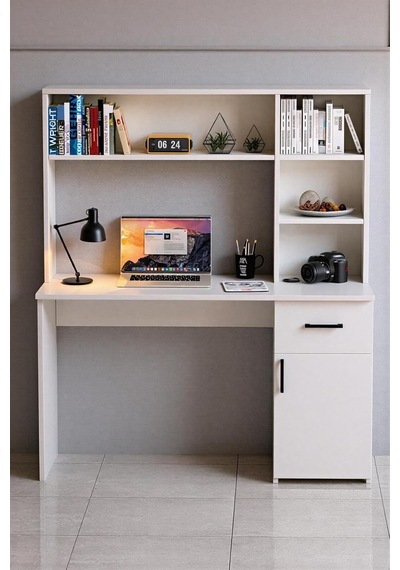 Esse Dolaplı Çekmeceli Kitaplıklı Çalışma Masası Beyaz Çok Renkli Esse Dolaplı Çekmeceli Kitaplıklı Çalışma Masası Beyaz Çok Renkli