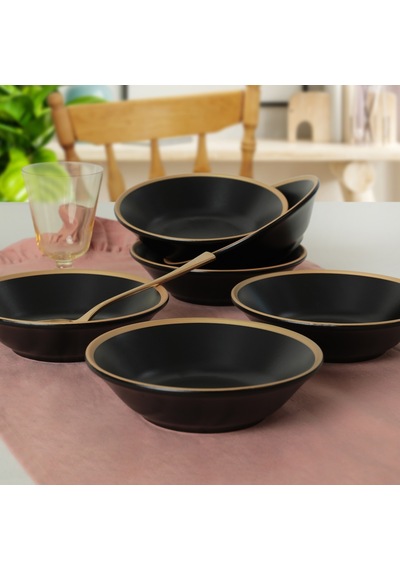 Keramika Mat Siyah Gold File Hitit Yemek Tabağı 18 Cm 6 Adet - 956