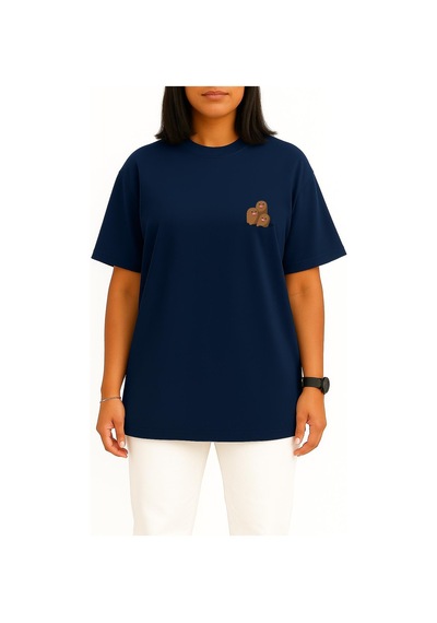 Bahriyeli Collection Oversize Dugtrio Cep Baskılı Unisex T-shirt Lacivert