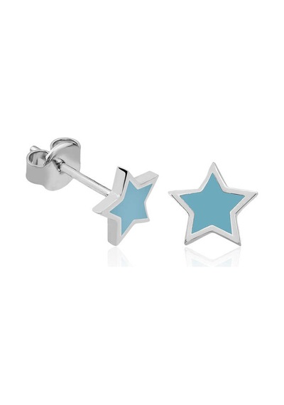 Gümüş Fosforlu Mavi Yıldız Küpe 14 MM-Gümüş