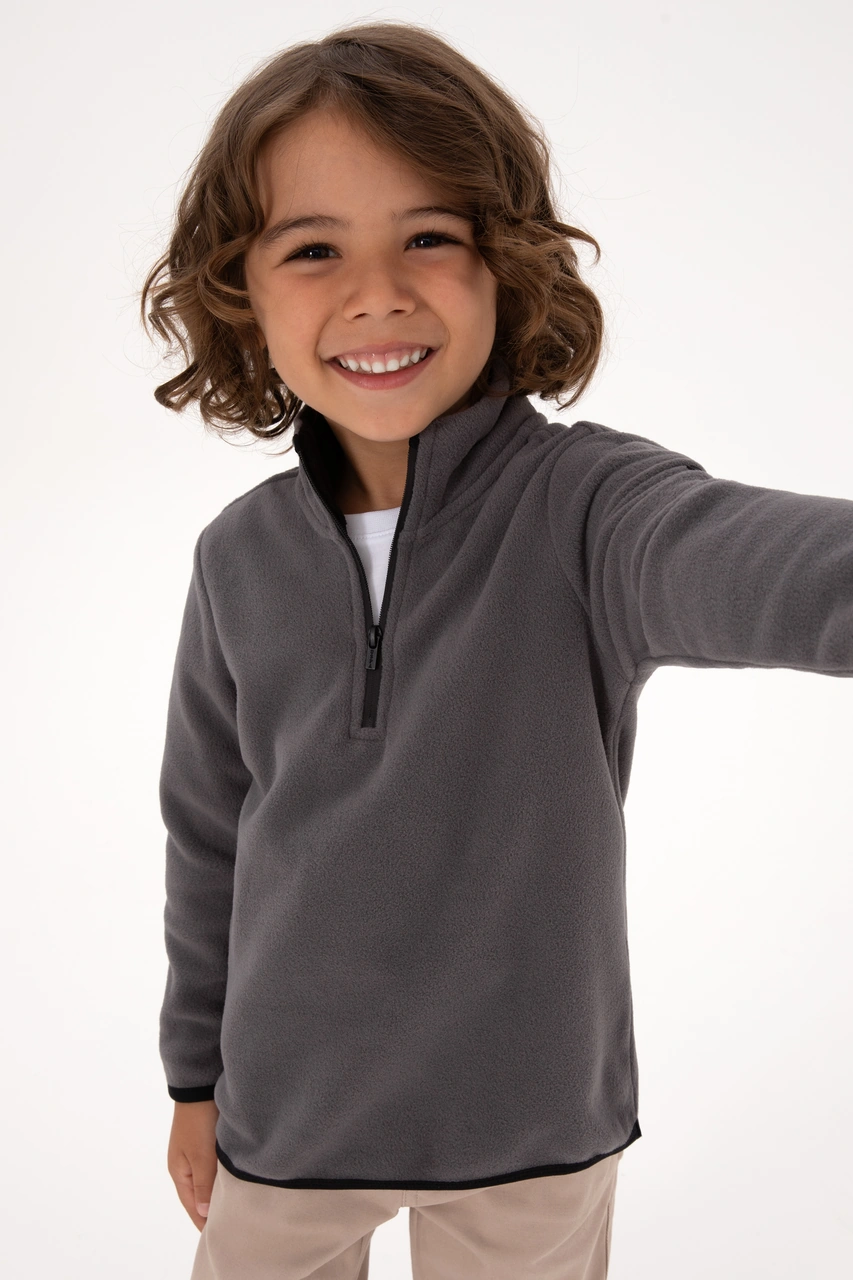 U.S. Polo Assn. Erkek Çocuk Gri Yarım Fermuarlı Sweatshirt 50313841-VR024