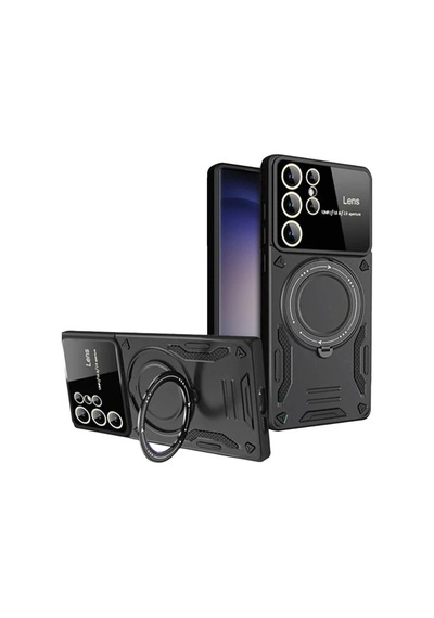 Samsung Galaxy S25 Ultra Kılıf Joy Lens Standlı Kapak - Siyah