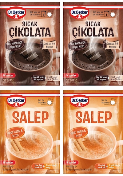 Dr. Oetker Sıcak Çikolata 243 Gr Ve Salep 252 Gr 4 Lü Karma Paket Set