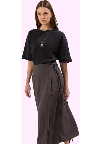Frm Kadın A Line Maxi Etek 100% Polyester Dokuma Kumaş Ramadan Koleks Antrasit