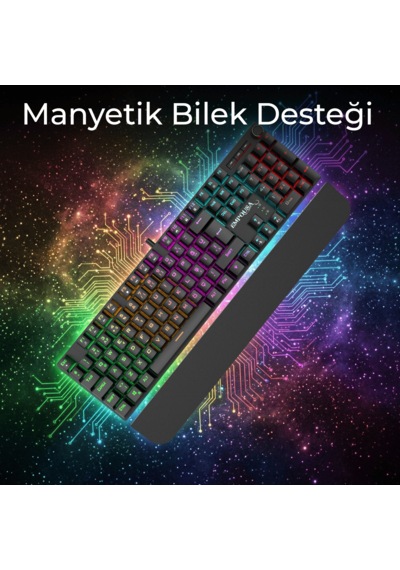 Ikg-458 Rgb Mekanik Gaming Klavye Red Switch Bilek Destekli Anti-ghosting Multimedya Tuşlu