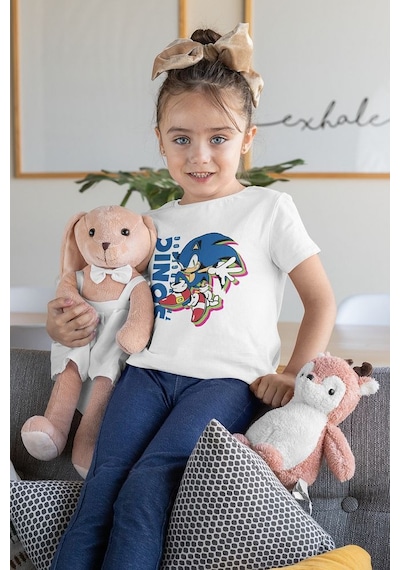 Sevbano Sonic The Hedgehog Baskılı Unisex Oyun Çocuk Tişört 1-12 Yaş Beyaz