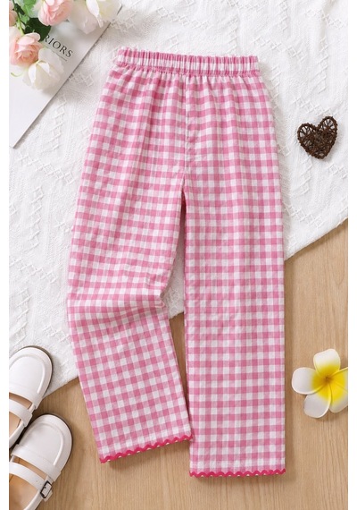 Fesshera Kids Kız Çocuk Alt %100 Pamuk Gofre Kumaş Cepsiz Beli Lastikli Pembe