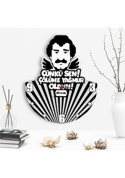 Çölüme Yağmur Oldun Tasarımlı Dekoratif Ahşap Duvar Saati - 2 Çok Renkli
