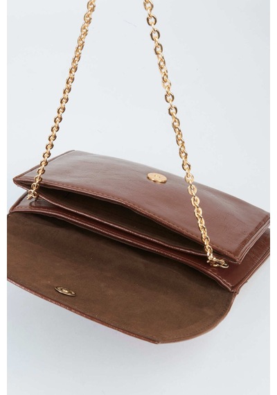 Vivaq Kadın Kahve Zarf Tasarım 2 Bölmeli Mini Zincir Askılı Çıt Çıt Kapama Clutch Ve El Çantası Kahverengi