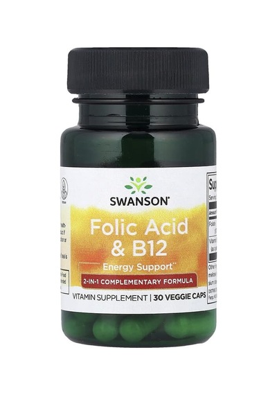 Swanson Vitamins, Folic Acid & B12, 30 Veggie Caps