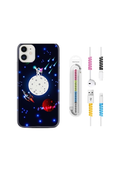 Apple Uyumlu iPhone 12 Kılıf Kablo Koruyuculu Ay Ve Astronot 1694