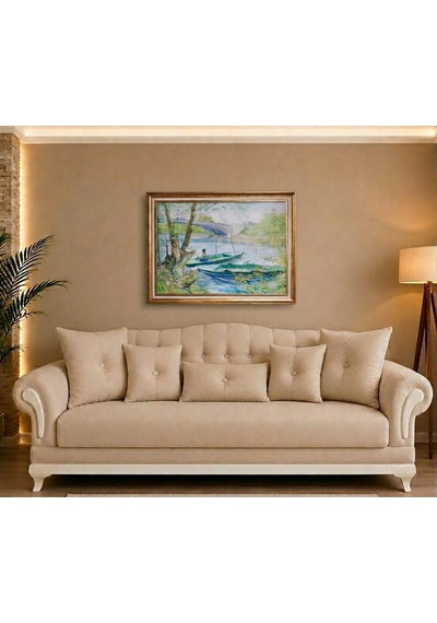Vintage Gold Çerçeveli Van Gogh İlk Baharda Balık Avı Tablosu 60x80 Cm