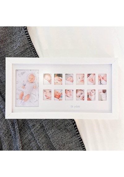 İlk Yılım Fotoğraf Anı Çerçevesi - Dekoratif Bebek Odası 12 Aylık Resim Hatıra Çerçevesi Çok Renkli