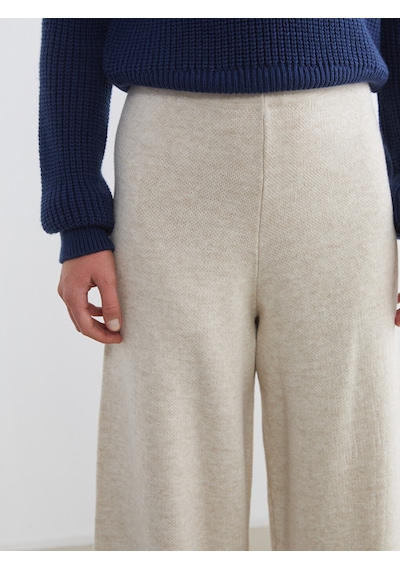 Lcw Modest Ekru Beli Lastikli Geniş Paça Kadın Triko Pantolon