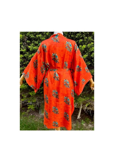Lila Mare İthal Hint Kumaşlı Handmade Özel Tasarım Kimono Renkli Renkli