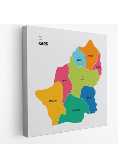 Kars İli Ve İlçeler Haritası Dekoratif Kanvas Tablo 1379