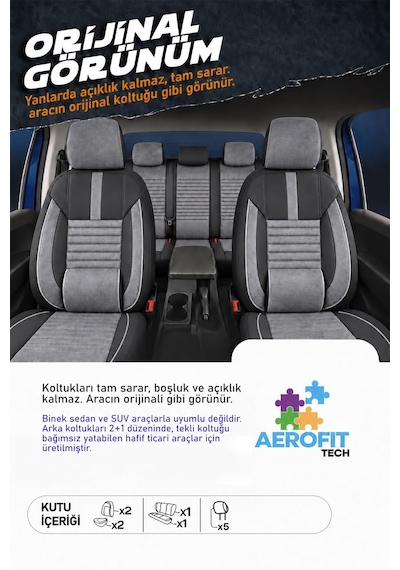 Vw Caddy 2 Phantom Gri Tay Tüyü Ticari 2+1 Oto Koltuk Kılıfı Tam Set -ortopedik-kolay Montaj-terletmez 2004 - 2015