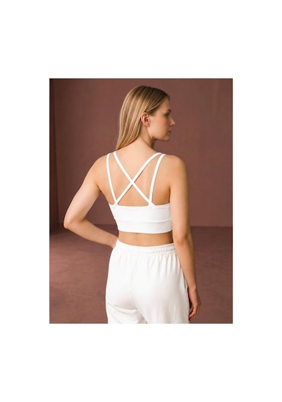 Dark Velvet Kadın Çapraz Askılı Dikişsiz Görünümlü Bralet Büstiyer Beyaz