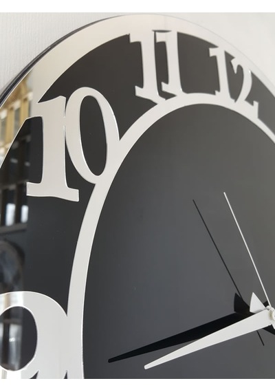 Ayna Denizi Silver Matris Black Model Gümüş Siyah Renk 50 CM Dekoratif Aynalı Duvar Saati Gümüş - Siyah