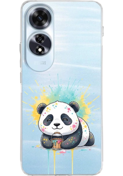 Oppo A60 İle Uyumlu Splash Panda Tasarımlı Şeffaf Silikon Kılıf Şeffaf