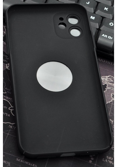 Apple Uyumlu iPhone 11 Uyumlu Siyah Benekli Desenli İnce Sert Kapak Kılıf Kamera Lens Korumalı Siyah -