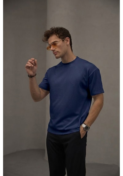 Bürke Lacivert Renk Standart Kalıp Basic Bisiklet Yaka T-shirt