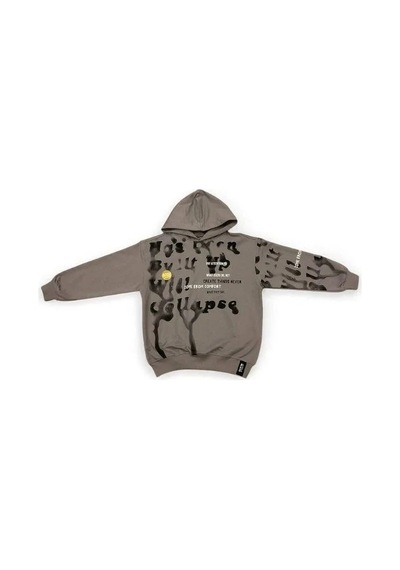 Carinos Erkek Çocuk Oversize Kalıp Kapüşonlu Batik Desenli Sweatsirt-14848 Gri